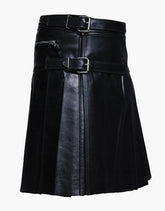 MODERN KILT IN BLACK LEATHER WITH STRAPS - Scottish Kilt Jacket™ USA-UK